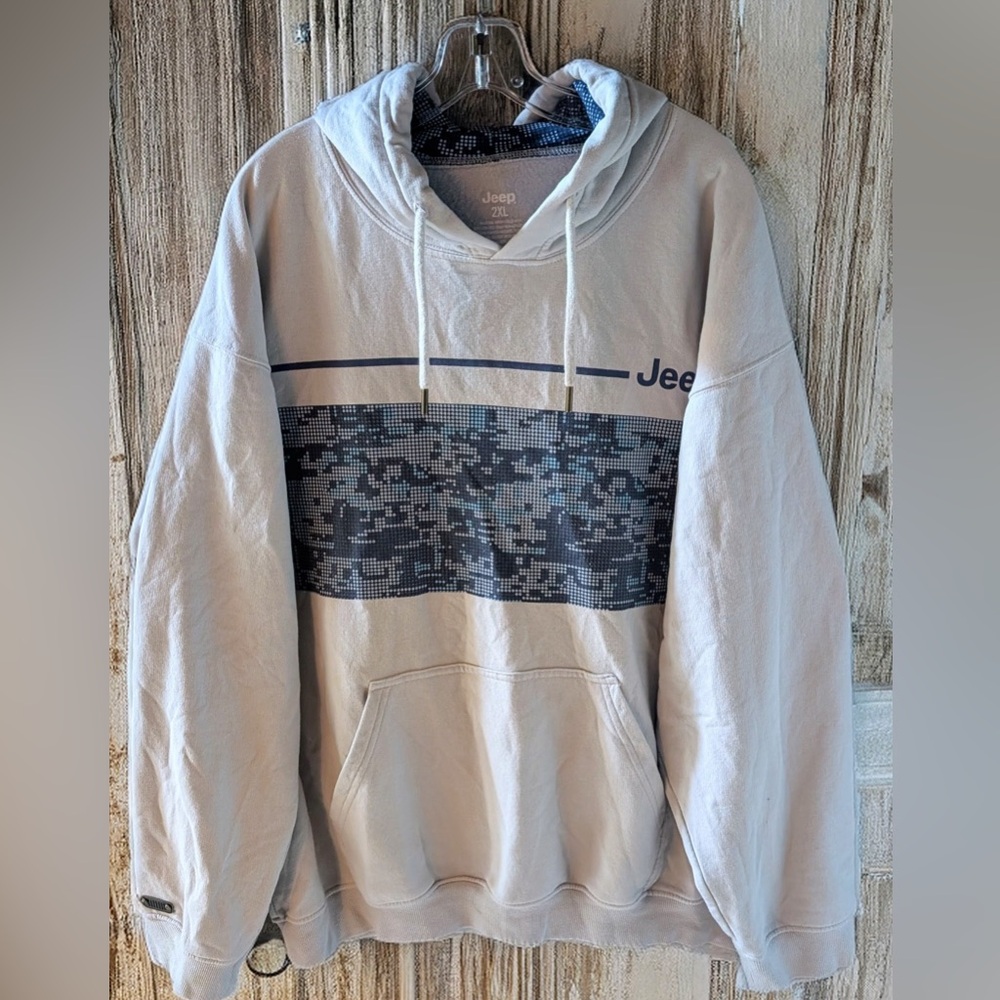 JEEP Hooded Sweatshirt  Eggshell White with Blue Logo/Design Men’s 2XL